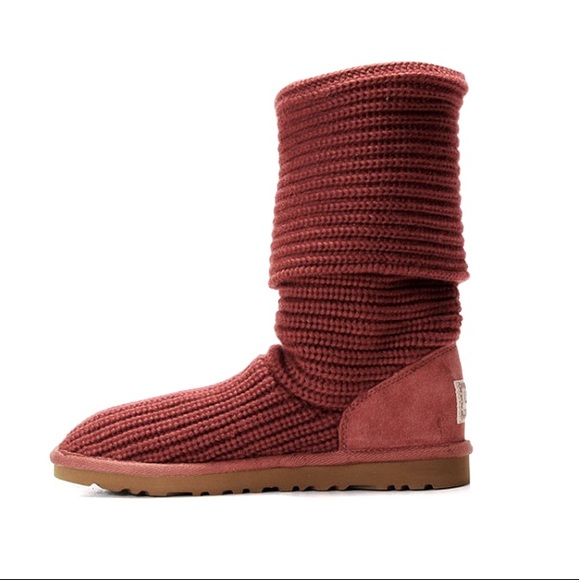UGG Shoes - UGG Boots Knit Burgundy Tall Sweater Size 8